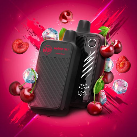 FlavourBeast Mode Max 2 Cherry Blast disposable vape device with battery and packaging - nicotine vaping 20mg