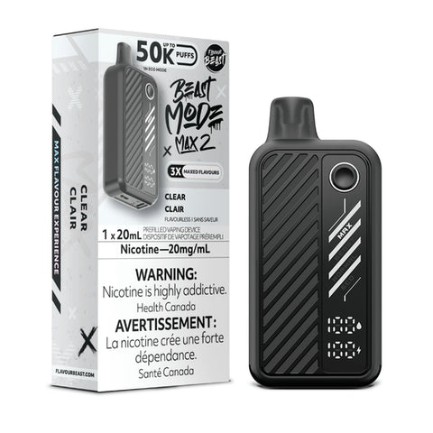 Beast Mode Max 2 50k 20ml Disposable Vape: Clear, No Flavour. Guelph